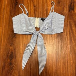 Fashion Nova Blue and White Tie Front Crop Top